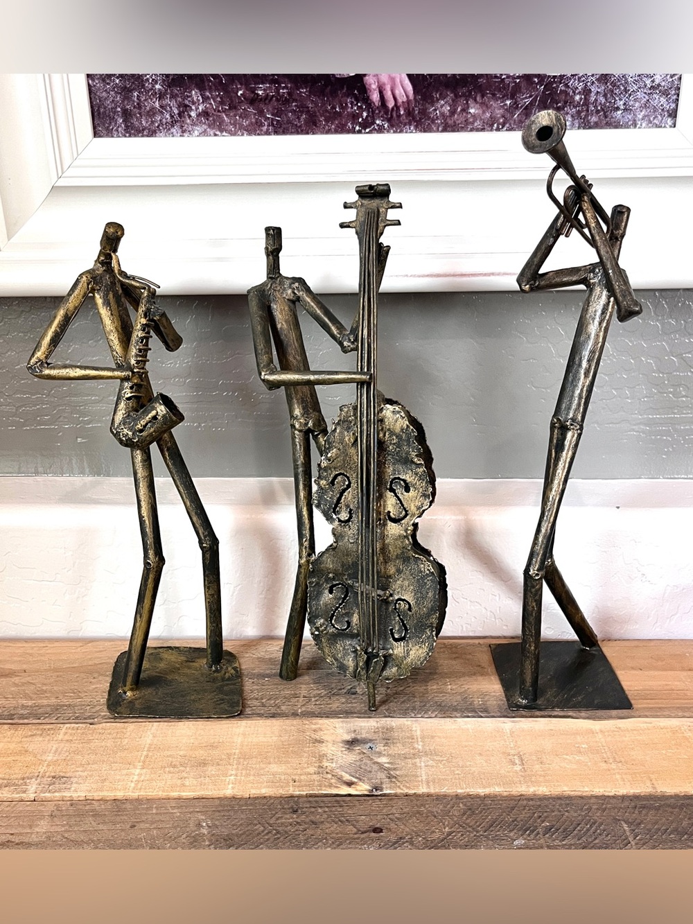 Vintage Z Gallerie Brutalist Metal Tube Jazz Band Musician Sculptures Set of 3